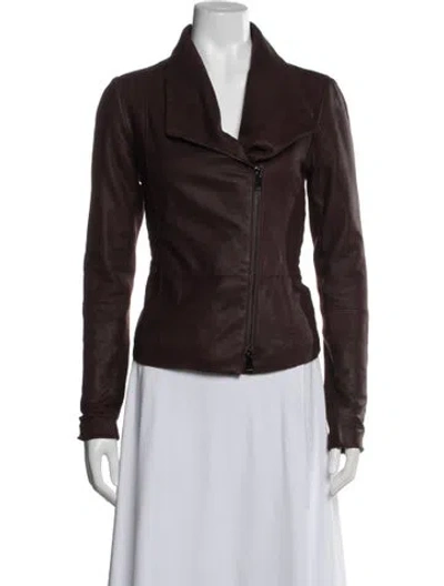 Pre-owned Vince Leather Biker Jacket In Burgundy