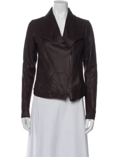 Pre-owned Vince Leather Biker Jacket In Burgundy