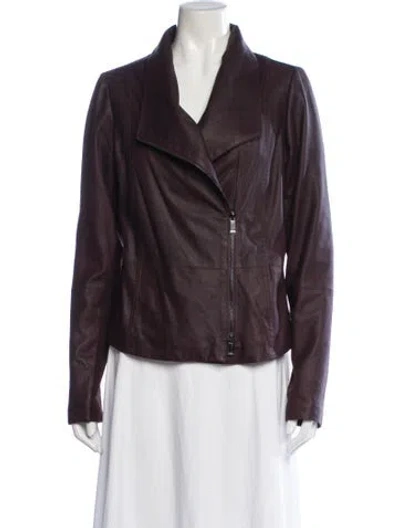 Pre-owned Vince Leather Biker Jacket In Burgundy