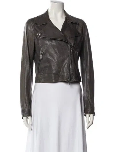 Pre-owned Vince Leather Biker Jacket In Gray