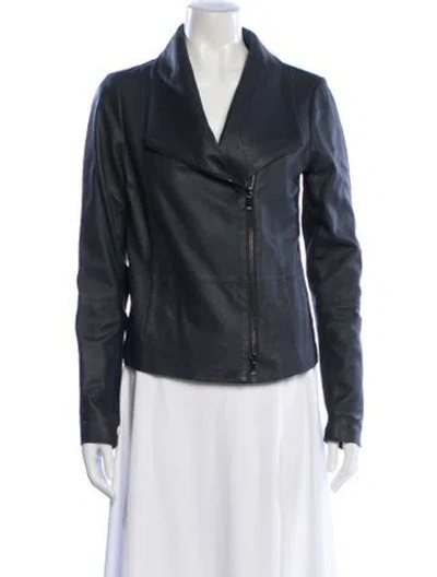 Pre-owned Vince Leather Biker Jacket In Gray