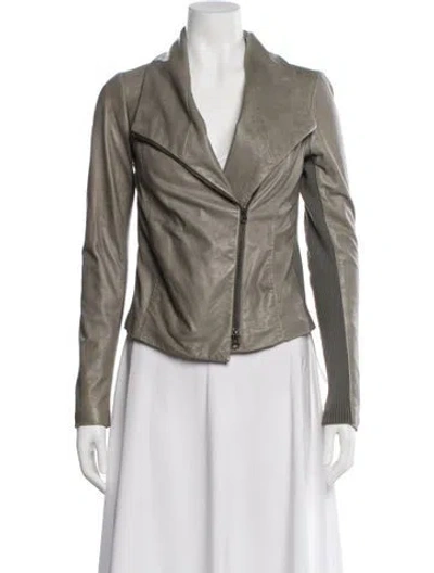 Pre-owned Vince Leather Biker Jacket In Gray