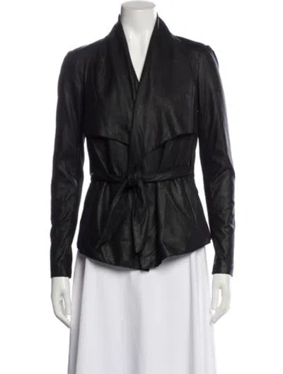 Pre-owned Vince Leather Biker Jacket In Gray