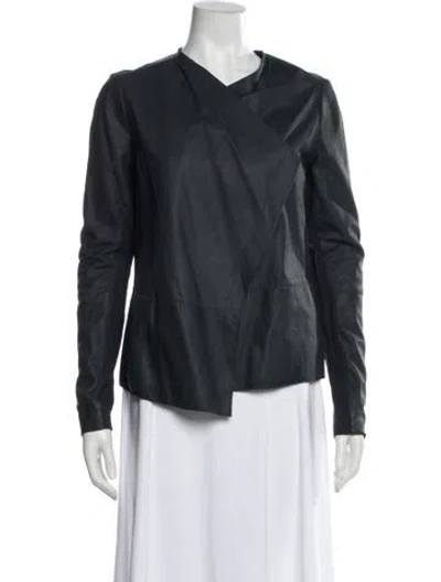 Pre-owned Vince Leather Biker Jacket In Gray