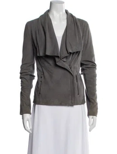 Pre-owned Vince Leather Biker Jacket In Gray