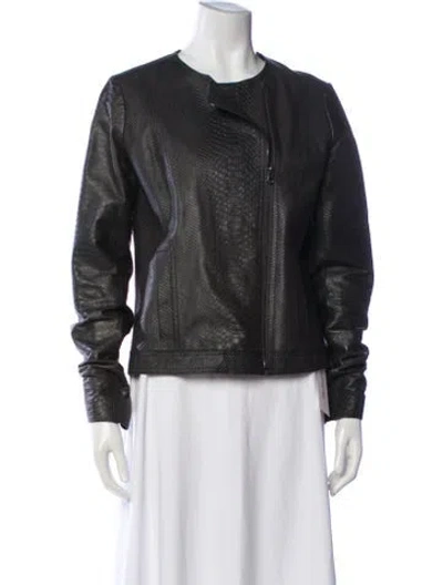 Pre-owned Vince Leather Biker Jacket In Gray