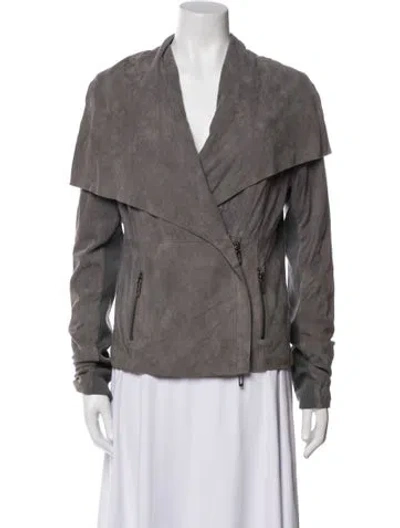 Pre-owned Vince Leather Biker Jacket In Gray