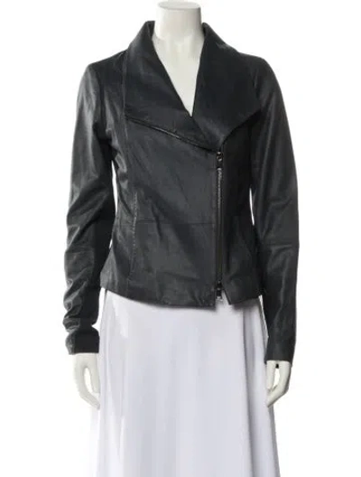 Pre-owned Vince Leather Biker Jacket In Gray