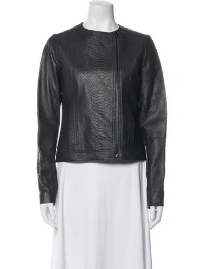 Pre-owned Vince Leather Biker Jacket In Gray