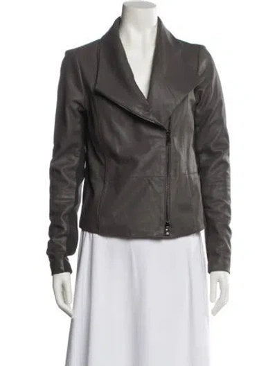 Pre-owned Vince Leather Biker Jacket In Gray