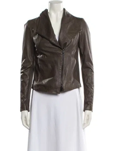 Pre-owned Vince Leather Biker Jacket In Gray