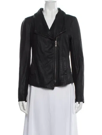 Pre-owned Vince Leather Biker Jacket In Gray