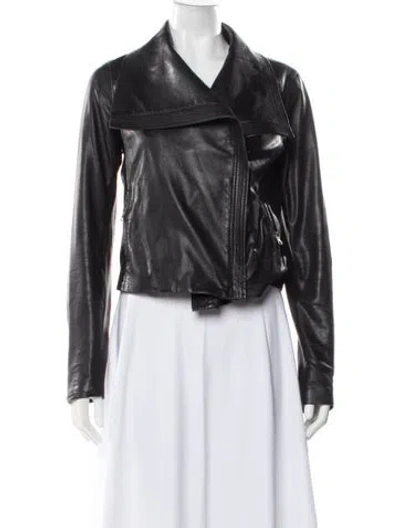 Pre-owned Vince Leather Biker Jacket In Gray