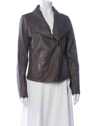 Pre-owned Vince Leather Biker Jacket In Gray
