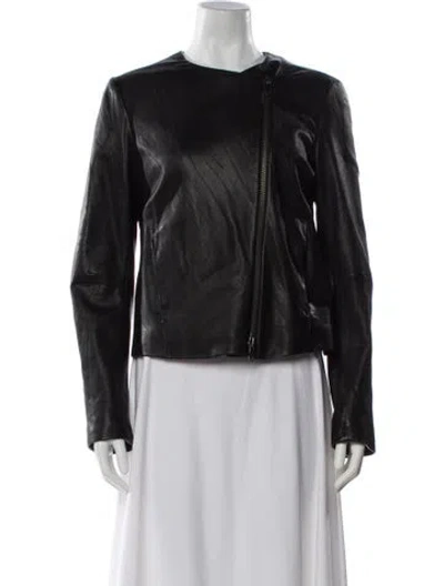 Pre-owned Vince Leather Biker Jacket In Gray