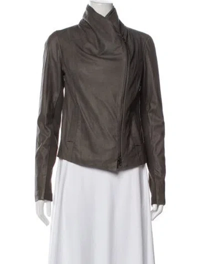Pre-owned Vince Leather Biker Jacket In Gray