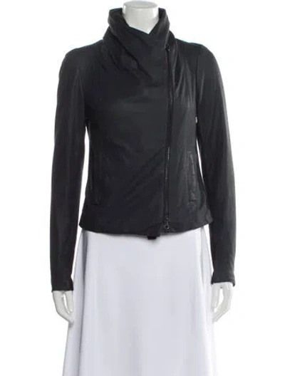 Pre-owned Vince Leather Biker Jacket In Gray