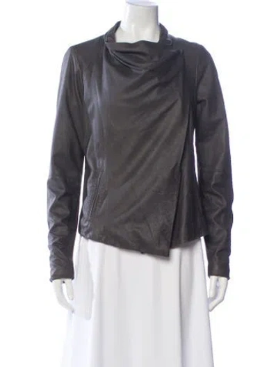 Pre-owned Vince Leather Biker Jacket In Gray