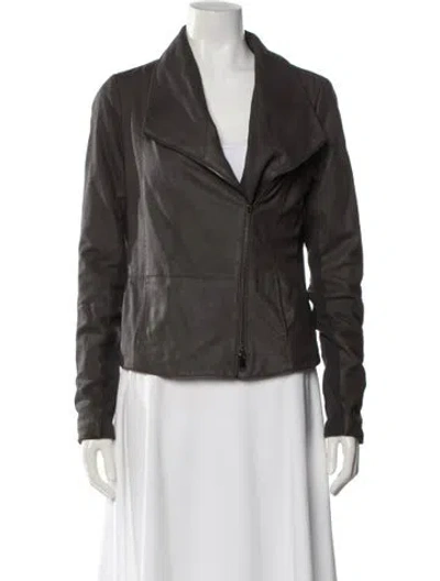 Pre-owned Vince Leather Biker Jacket In Gray