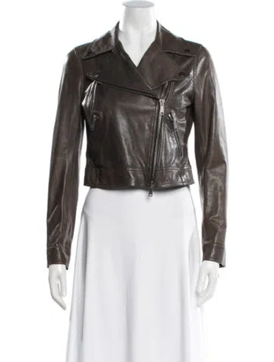 Pre-owned Vince Leather Biker Jacket In Gray