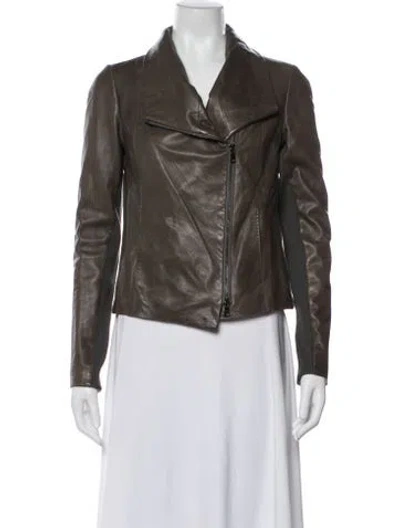 Pre-owned Vince Leather Biker Jacket In Gray