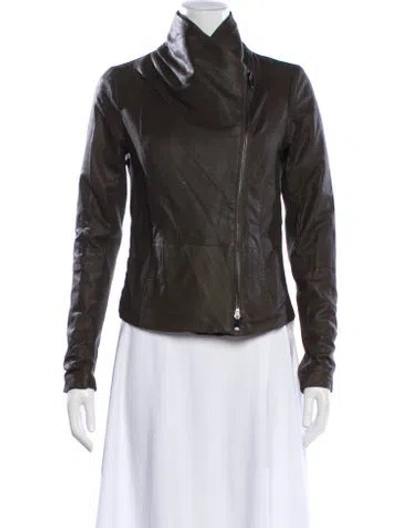 Pre-owned Vince Leather Biker Jacket In Gray