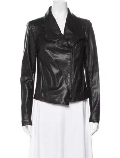 Pre-owned Vince Leather Biker Jacket In Gray