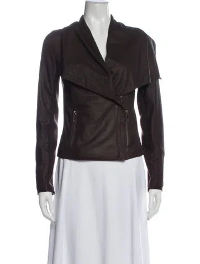 Pre-owned Vince Leather Biker Jacket In Gray