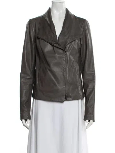 Pre-owned Vince Leather Biker Jacket In Gray