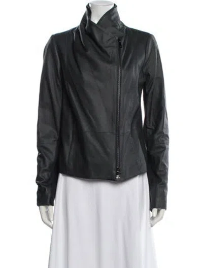 Pre-owned Vince Leather Biker Jacket In Gray