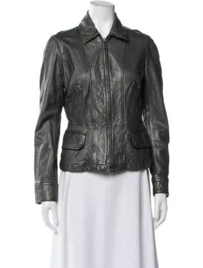 Pre-owned Vince Leather Biker Jacket In Gray