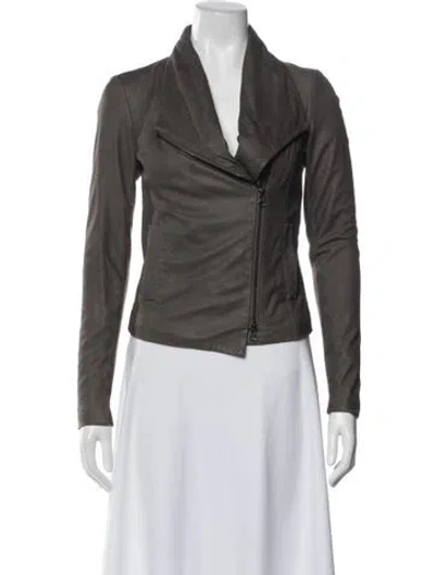 Pre-owned Vince Leather Biker Jacket In Gray