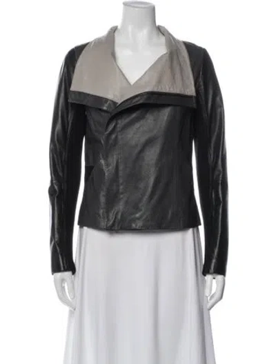Pre-owned Vince Leather Biker Jacket In Gray