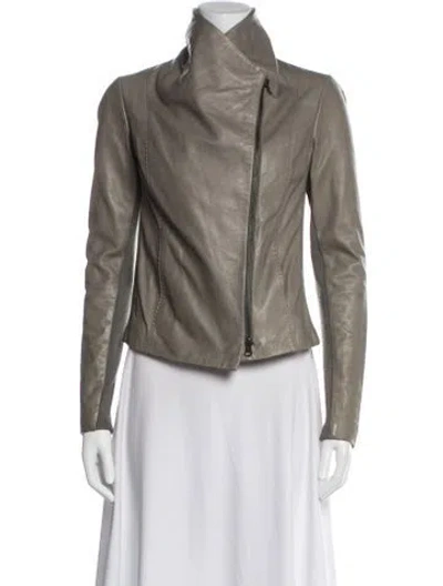 Pre-owned Vince Leather Biker Jacket In Gray