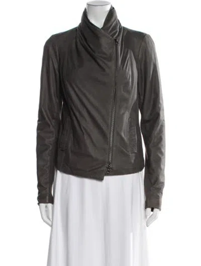 Pre-owned Vince Leather Biker Jacket In Gray
