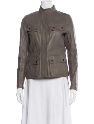 Pre-owned Vince Leather Biker Jacket In Gray