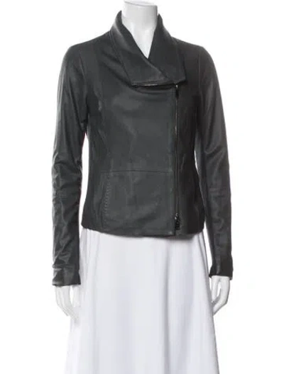 Pre-owned Vince Leather Biker Jacket In Gray