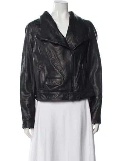 Pre-owned Vince Leather Biker Jacket In Gray