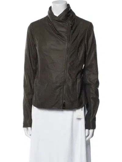 Pre-owned Vince Leather Biker Jacket In Green