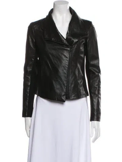 Pre-owned Vince Leather Biker Jacket In Green