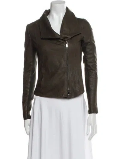 Pre-owned Vince Leather Biker Jacket In Green