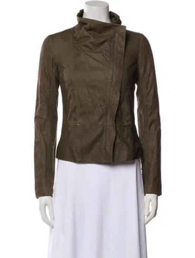 Pre-owned Vince Leather Biker Jacket In Green