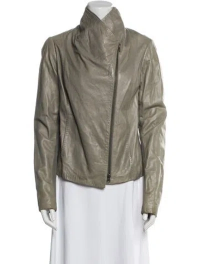 Pre-owned Vince Leather Biker Jacket In Green