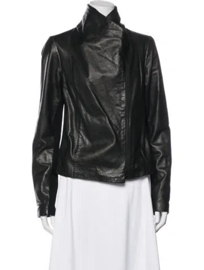 Pre-owned Vince Leather Biker Jacket In Green