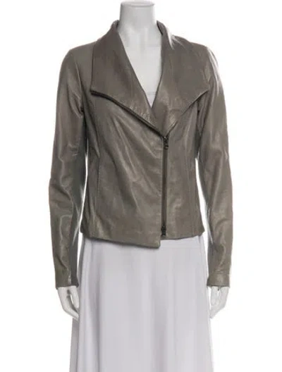 Pre-owned Vince Leather Biker Jacket In Green