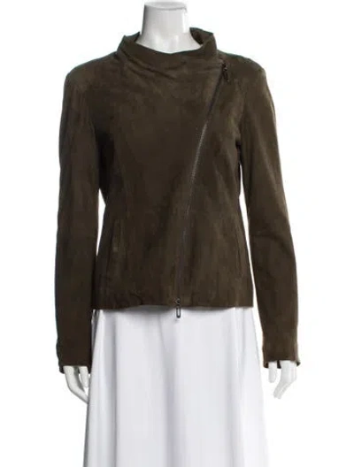 Pre-owned Vince Leather Biker Jacket In Green