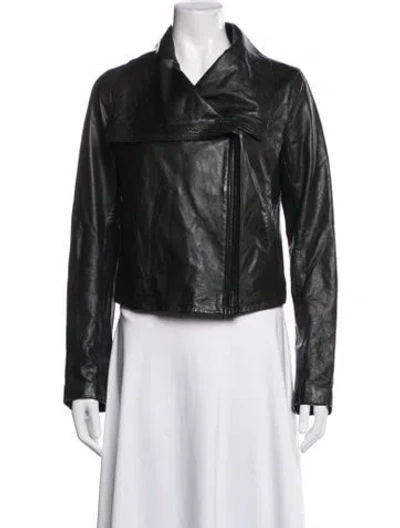 Pre-owned Vince Leather Biker Jacket In Green