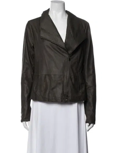 Pre-owned Vince Leather Biker Jacket In Green