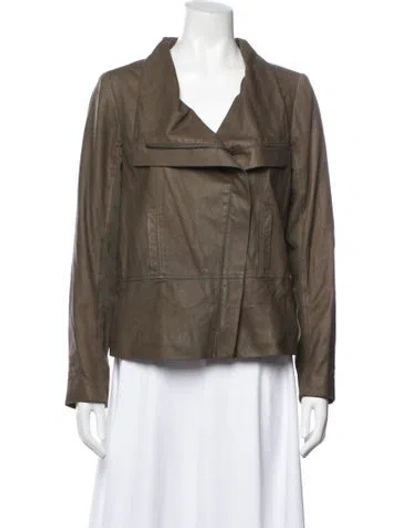 Pre-owned Vince Leather Biker Jacket In Green