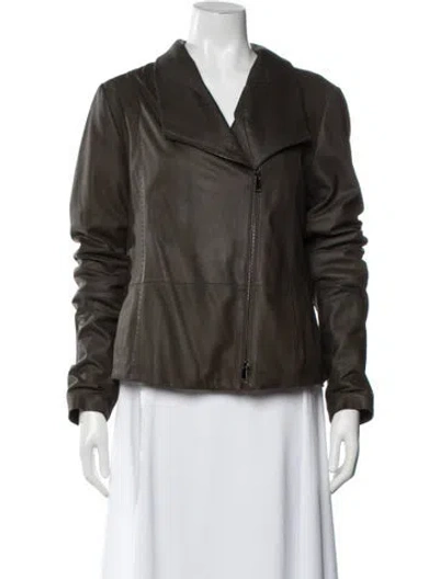Pre-owned Vince Leather Biker Jacket In Green